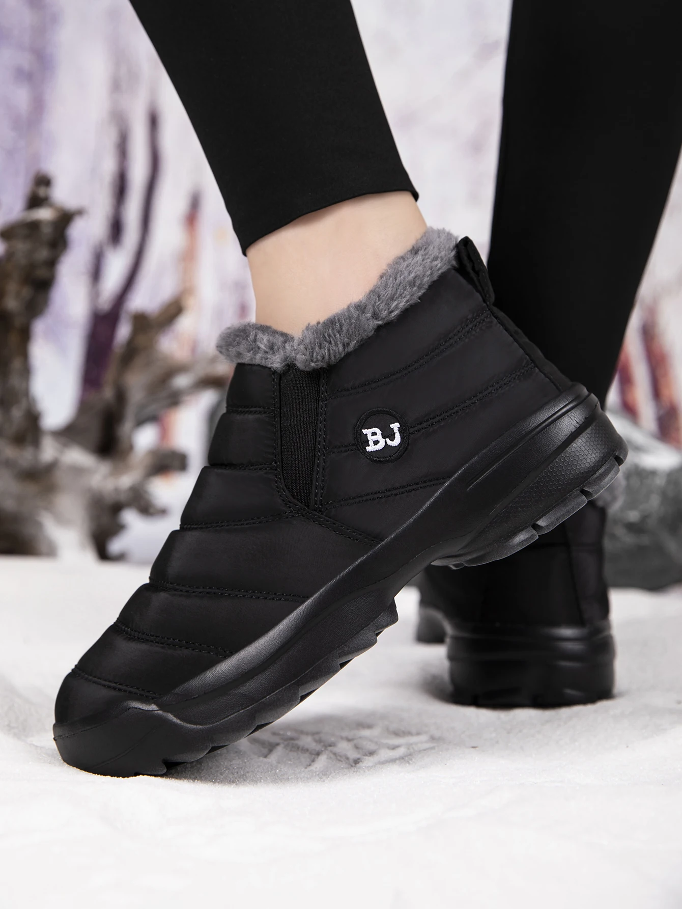 Men's snow boots, winter warm shoes, fuzzy-lined windproof hiking boots, winter insulated shoes, fuzzy-lined windproof hiking boots