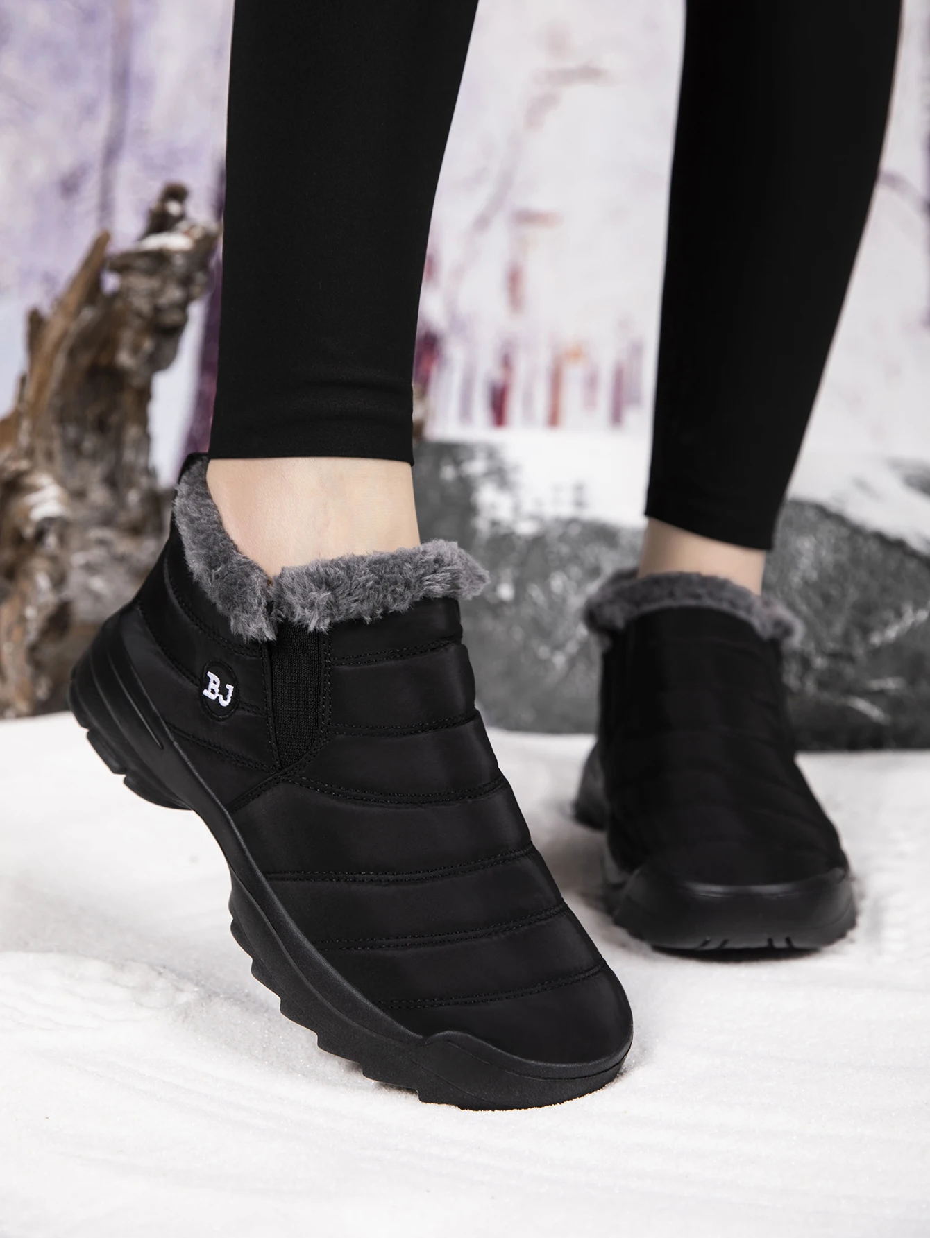 Men's snow boots, winter warm shoes, fuzzy-lined windproof hiking boots, winter insulated shoes, fuzzy-lined windproof hiking boots