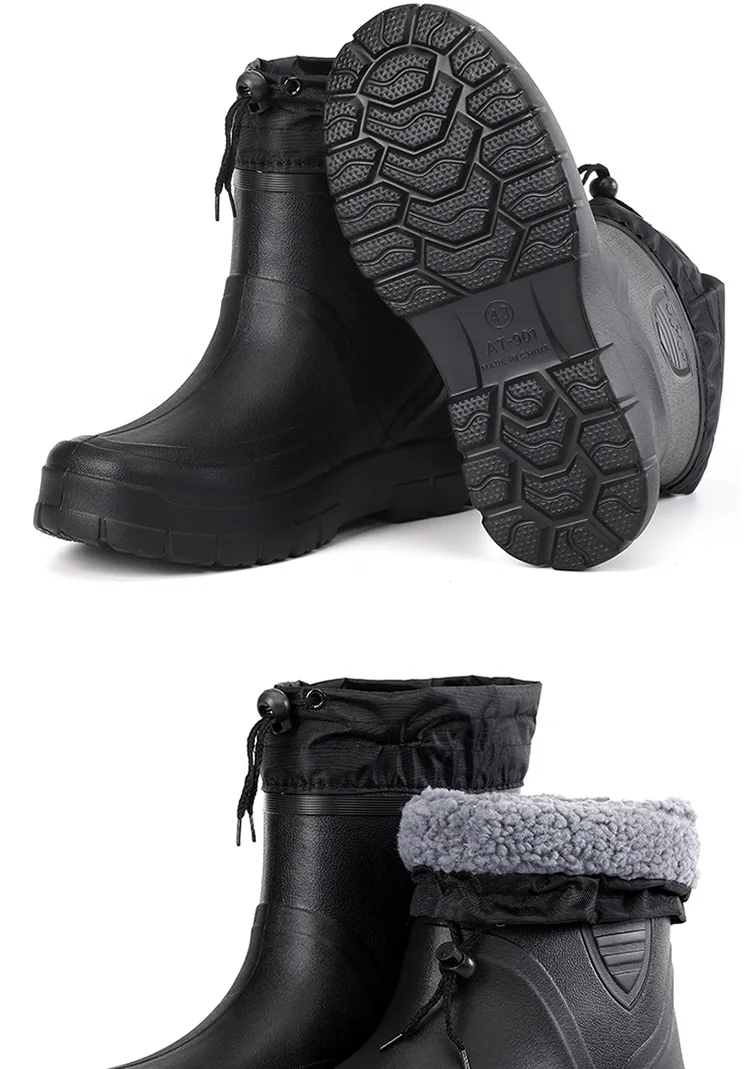 2024 Versatile Men's Rain Boots Waterproof outdoor lightweight shoe Velvet fashion short boot Casual comfort male water shoes