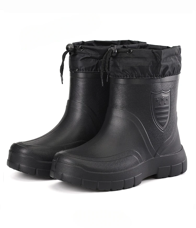 2024 Versatile Men's Rain Boots Waterproof outdoor lightweight shoe Velvet fashion short boot Casual comfort male water shoes