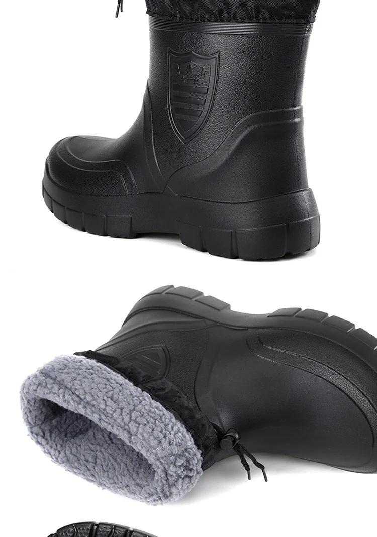 2024 Versatile Men's Rain Boots Waterproof outdoor lightweight shoe Velvet fashion short boot Casual comfort male water shoes