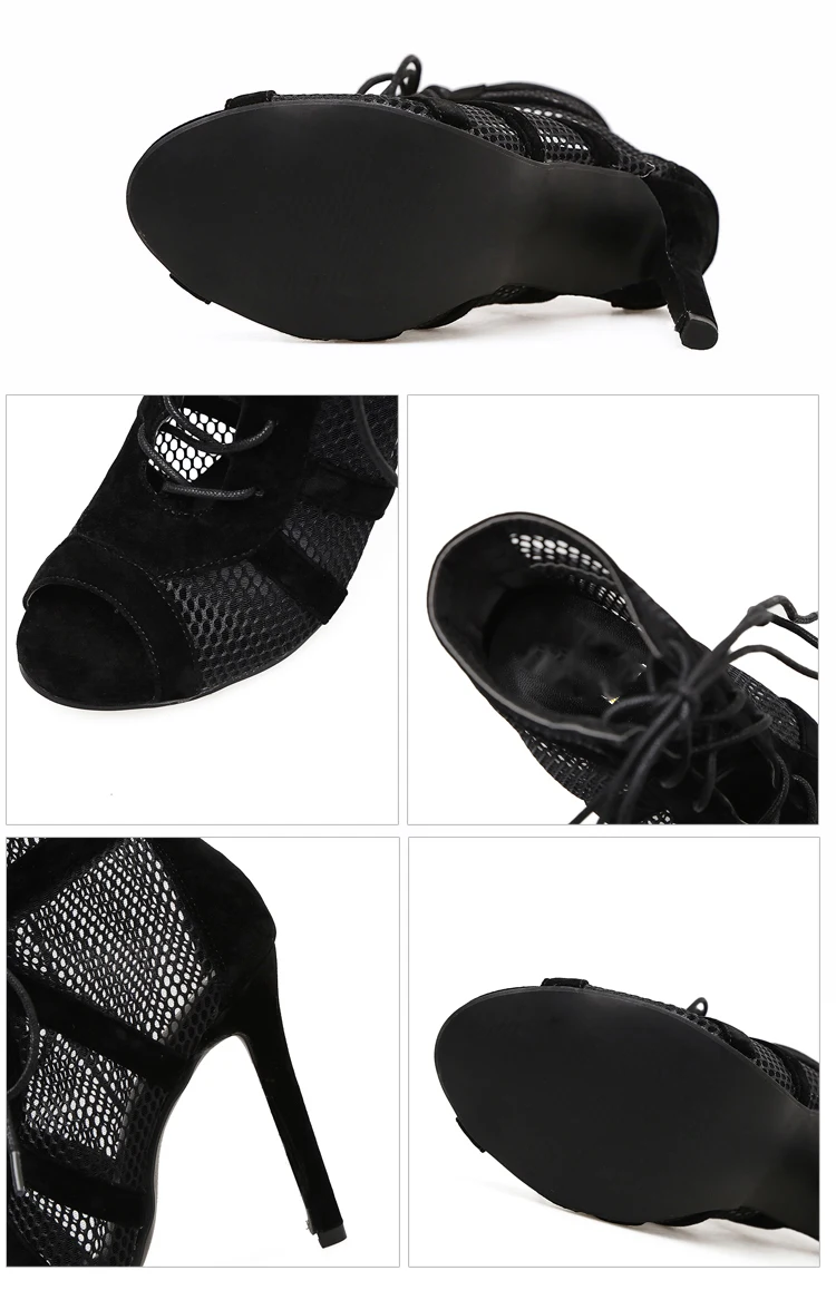 Black Sexy Lace Up Cross-tied Women Shoes Comfort High Quality Thin Heels Open Toe Dancing Sandals Ankle Strap Hollow Out Pumps