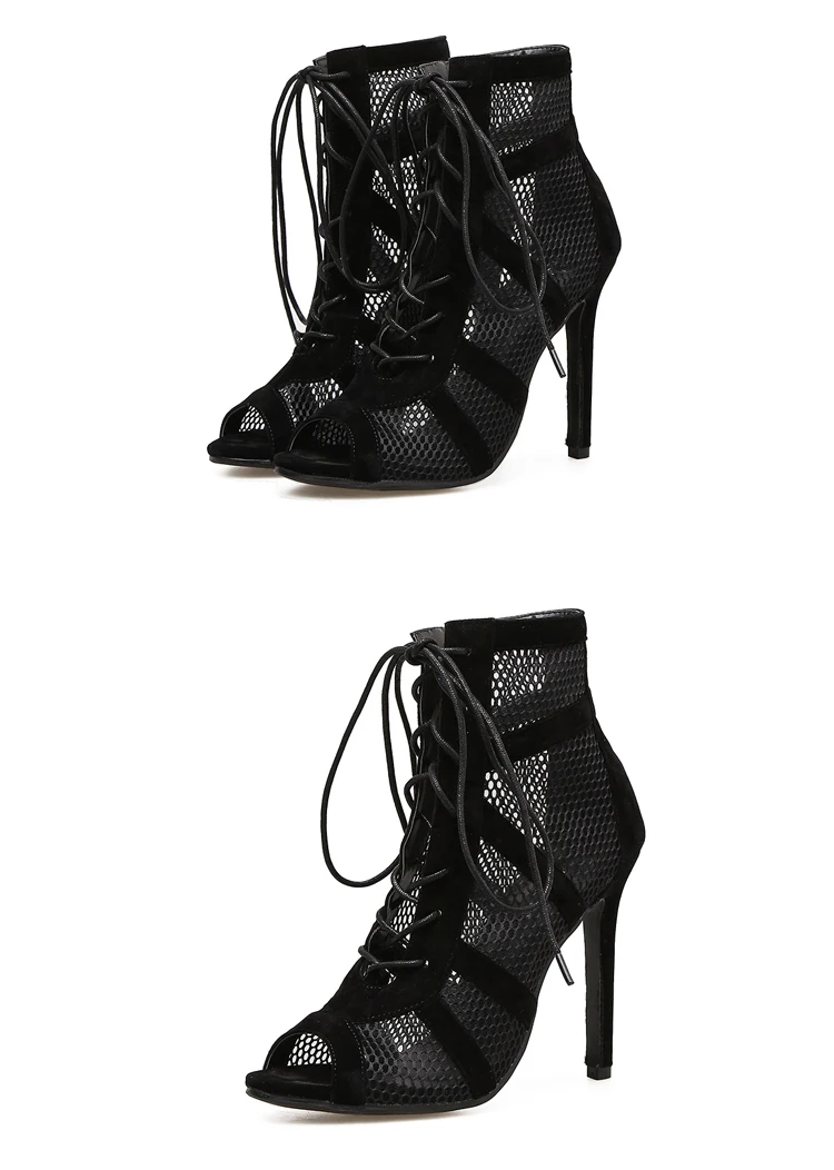 Black Sexy Lace Up Cross-tied Women Shoes Comfort High Quality Thin Heels Open Toe Dancing Sandals Ankle Strap Hollow Out Pumps