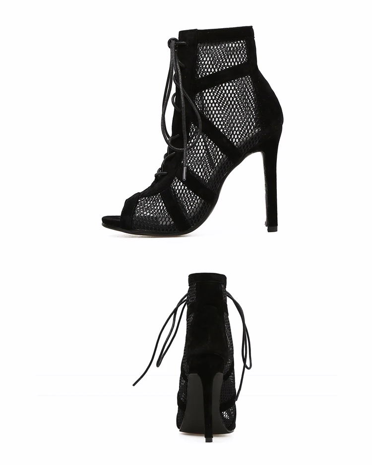 Black Sexy Lace Up Cross-tied Women Shoes Comfort High Quality Thin Heels Open Toe Dancing Sandals Ankle Strap Hollow Out Pumps