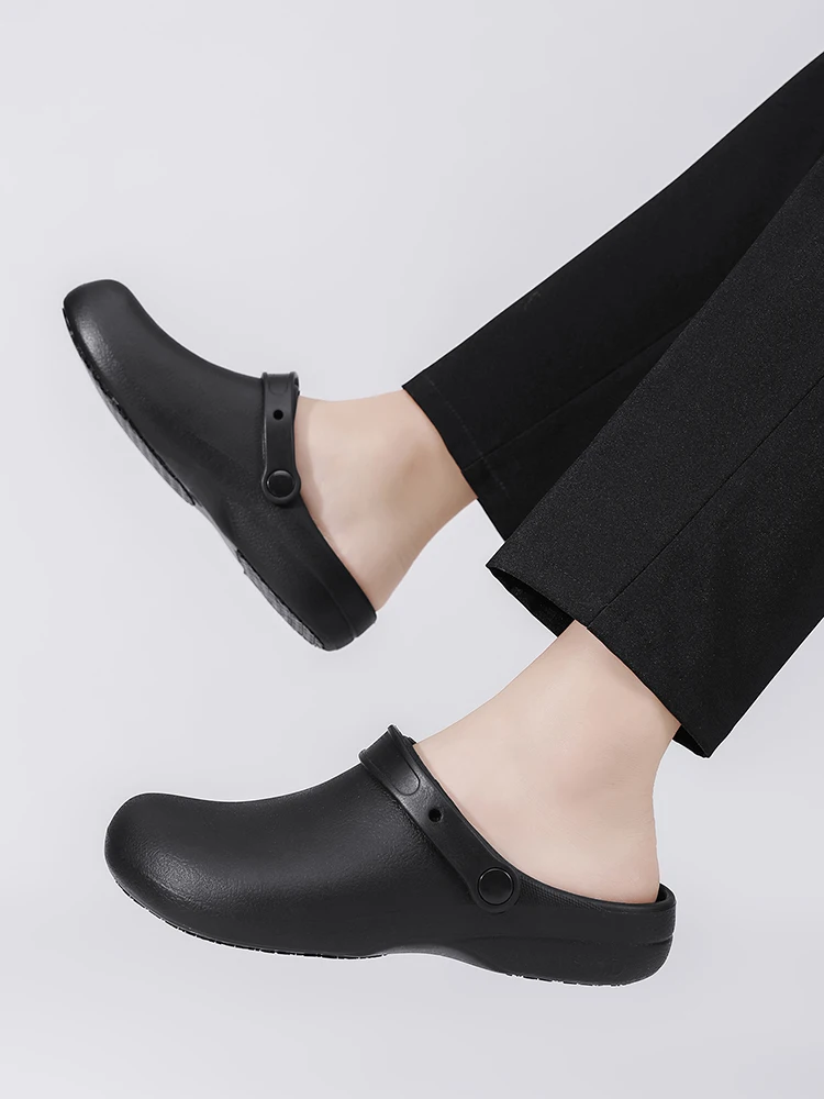 2025 New Fashion Men's Slip-On Half-Mule Closed-Toe Non-Slip Work Shoes Chef Shoes Lightweight Beach Shoes Casual Men's Shoes