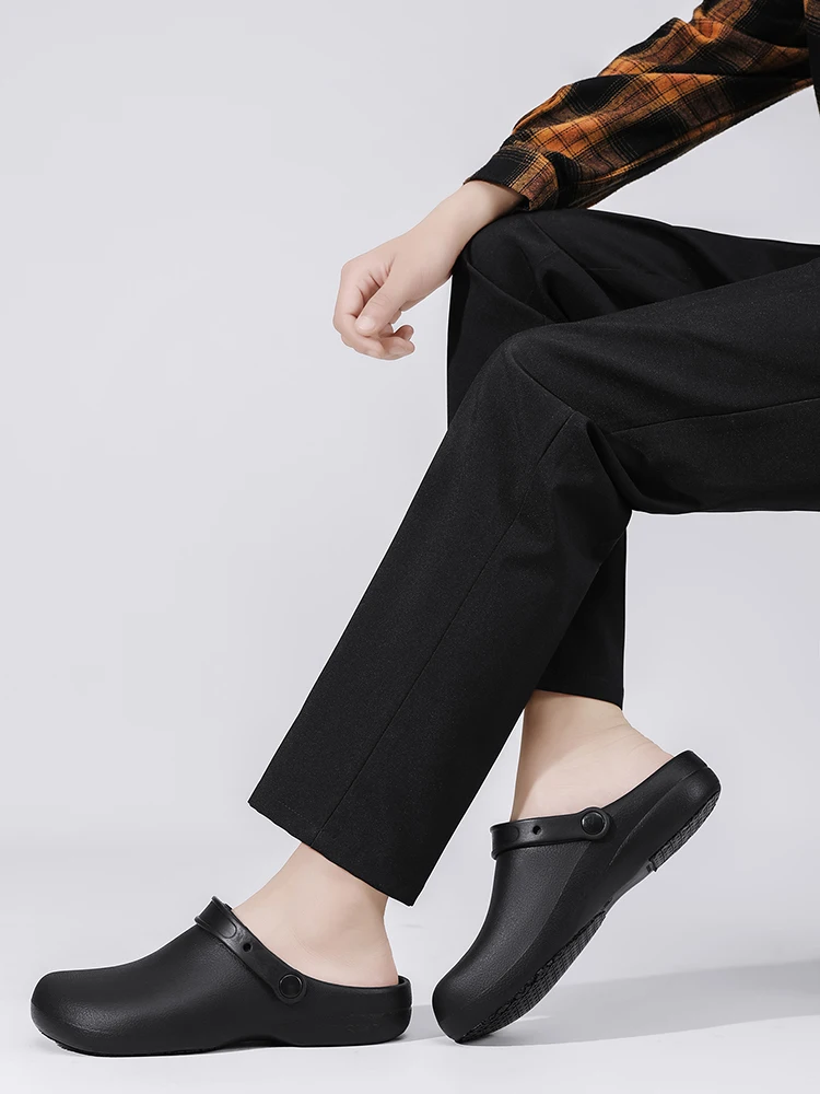 2025 New Fashion Men's Slip-On Half-Mule Closed-Toe Non-Slip Work Shoes Chef Shoes Lightweight Beach Shoes Casual Men's Shoes