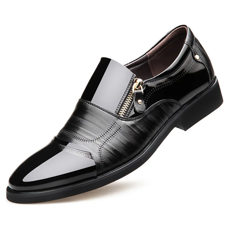 New autumn men's leather shoes Sharp pointed outdoor anti slip flat Fashion Business Zipper Footwear Casual comfort male shoes