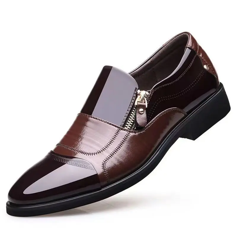 New autumn men's leather shoes Sharp pointed outdoor anti slip flat Fashion Business Zipper Footwear Casual comfort male shoes