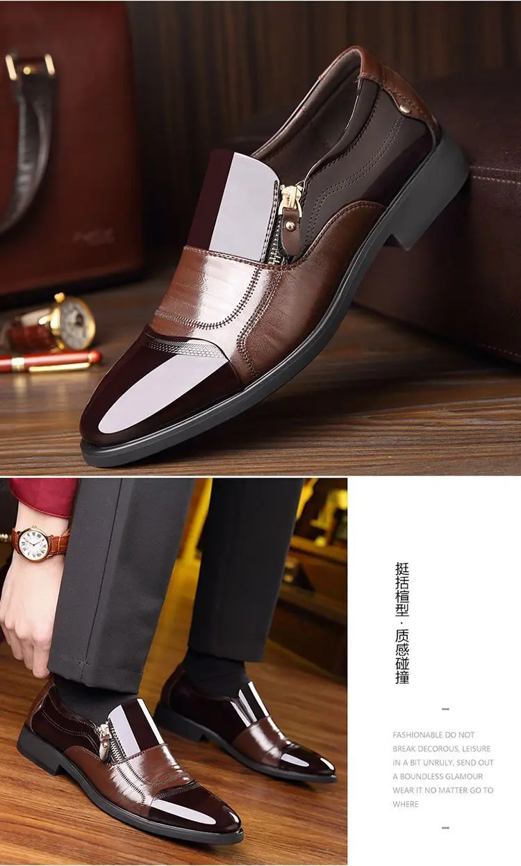 New autumn men's leather shoes Sharp pointed outdoor anti slip flat Fashion Business Zipper Footwear Casual comfort male shoes