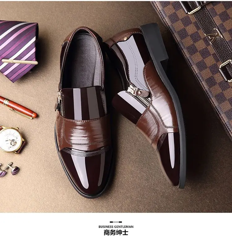 New autumn men's leather shoes Sharp pointed outdoor anti slip flat Fashion Business Zipper Footwear Casual comfort male shoes