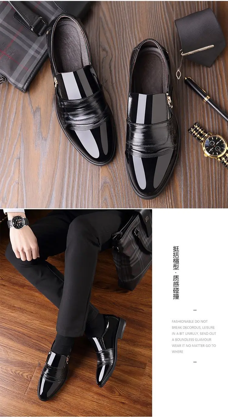 New autumn men's leather shoes Sharp pointed outdoor anti slip flat Fashion Business Zipper Footwear Casual comfort male shoes