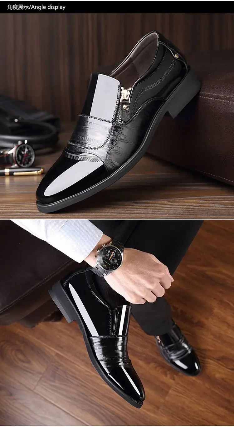 New autumn men's leather shoes Sharp pointed outdoor anti slip flat Fashion Business Zipper Footwear Casual comfort male shoes