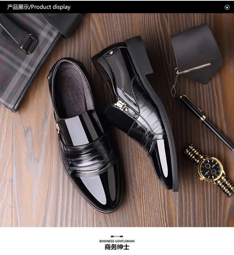 New autumn men's leather shoes Sharp pointed outdoor anti slip flat Fashion Business Zipper Footwear Casual comfort male shoes