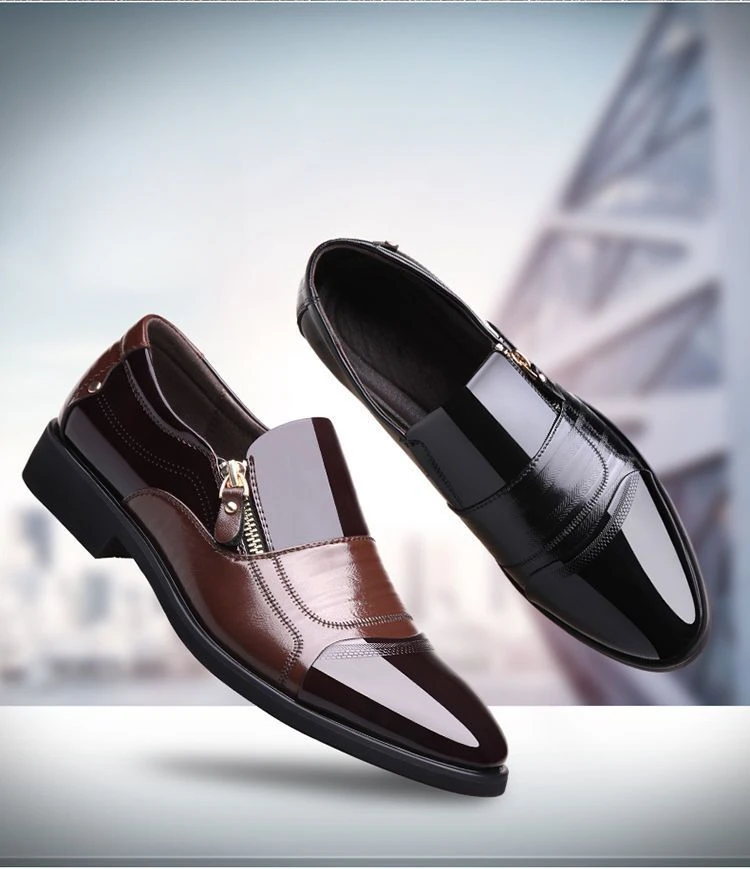 New autumn men's leather shoes Sharp pointed outdoor anti slip flat Fashion Business Zipper Footwear Casual comfort male shoes