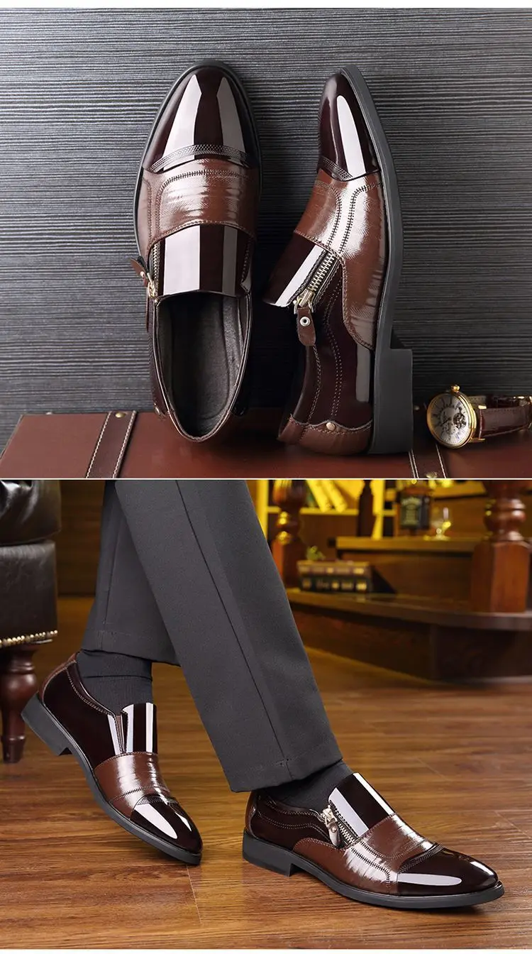 New autumn men's leather shoes Sharp pointed outdoor anti slip flat Fashion Business Zipper Footwear Casual comfort male shoes