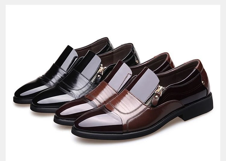 New autumn men's leather shoes Sharp pointed outdoor anti slip flat Fashion Business Zipper Footwear Casual comfort male shoes