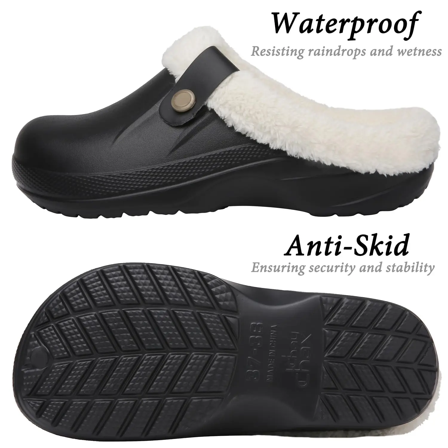 New Men Waterproof Slippers Women Men Fur Clogs Slippers Winter Men Garden Shoes Outdoor Antiskid Mules Indoor Soft House Shoes