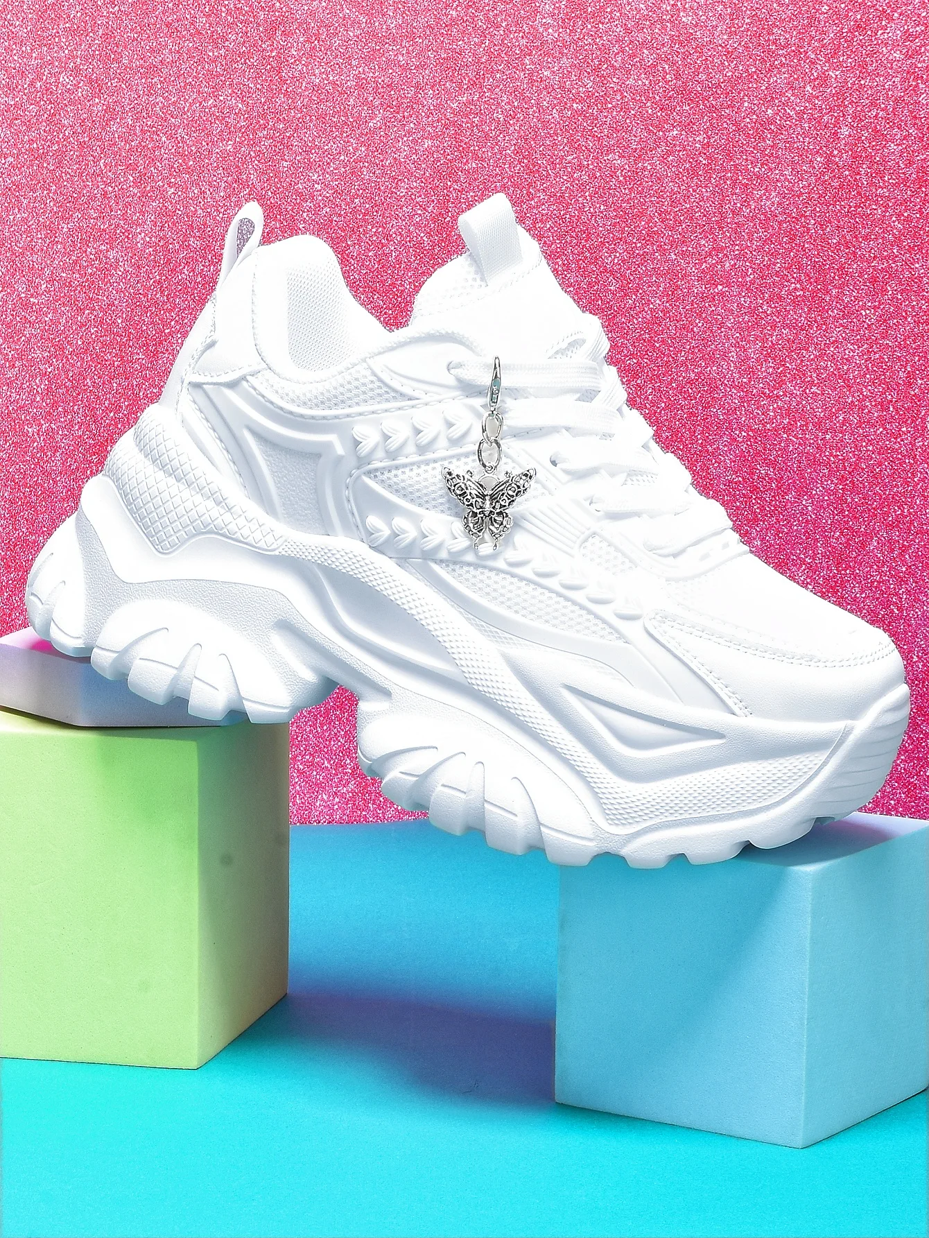 Women's Lightweight 7cm Height-Increasing White Platform Trendy Versatile Fashion Casual Vulcanized Shoes with Silver Butterfly Decoration and Chain Accessory, High Platform Trendy Versatile White Women's Comfortable Soft-Soled Shock-Absorbing Non-Slip Vulcanized Shoes, Summer Breathable Quick-Dry Mesh Sandals for Daily Walking, Fitness, and Work, White Shoes