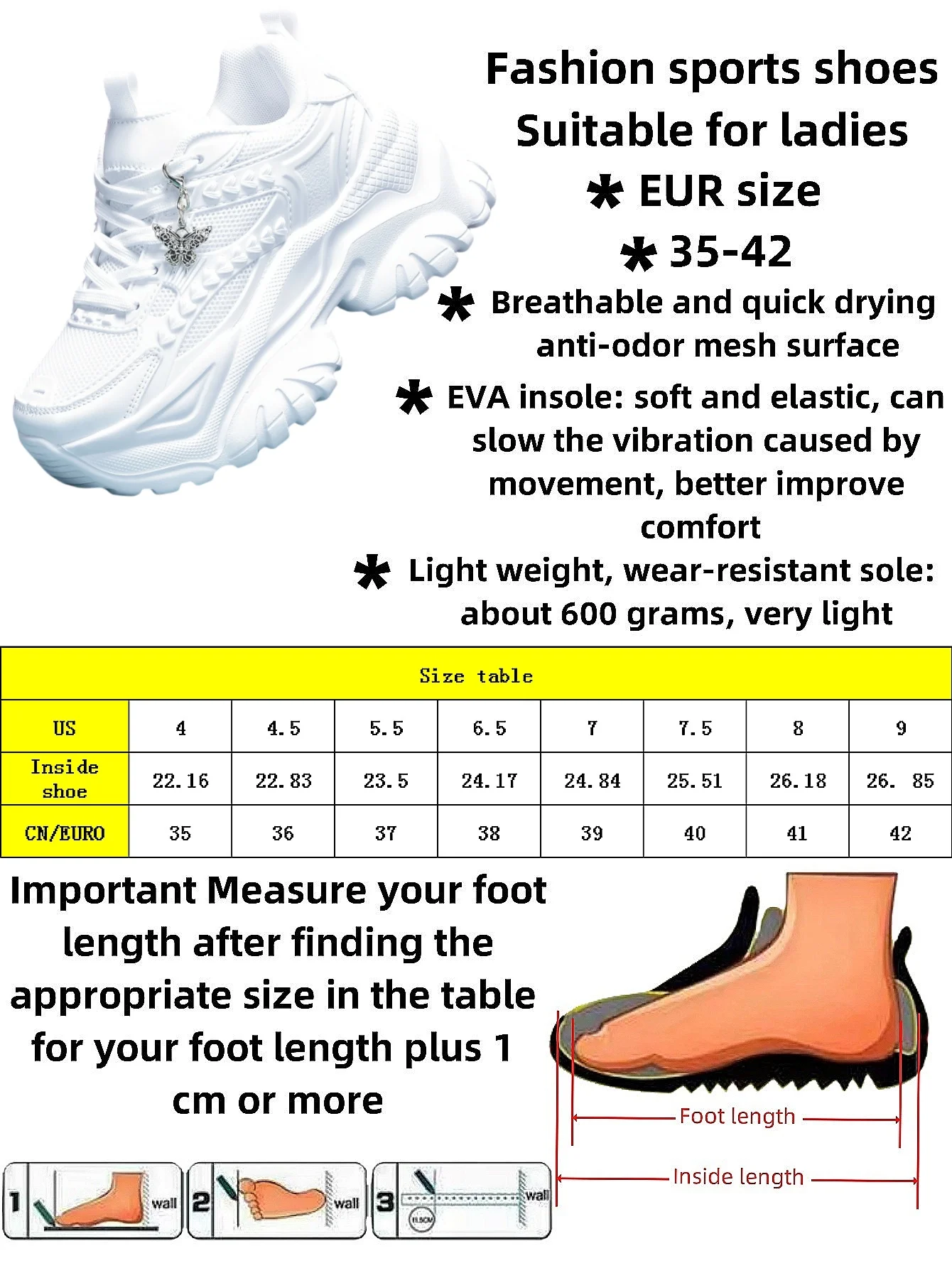 Women's Lightweight 7cm Height-Increasing White Platform Trendy Versatile Fashion Casual Vulcanized Shoes with Silver Butterfly Decoration and Chain Accessory, High Platform Trendy Versatile White Women's Comfortable Soft-Soled Shock-Absorbing Non-Slip Vulcanized Shoes, Summer Breathable Quick-Dry Mesh Sandals for Daily Walking, Fitness, and Work, White Shoes