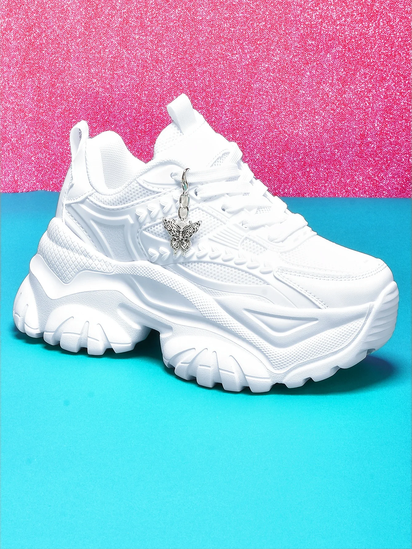 Women's Lightweight 7cm Height-Increasing White Platform Trendy Versatile Fashion Casual Vulcanized Shoes with Silver Butterfly Decoration and Chain Accessory, High Platform Trendy Versatile White Women's Comfortable Soft-Soled Shock-Absorbing Non-Slip Vulcanized Shoes, Summer Breathable Quick-Dry Mesh Sandals for Daily Walking, Fitness, and Work, White Shoes