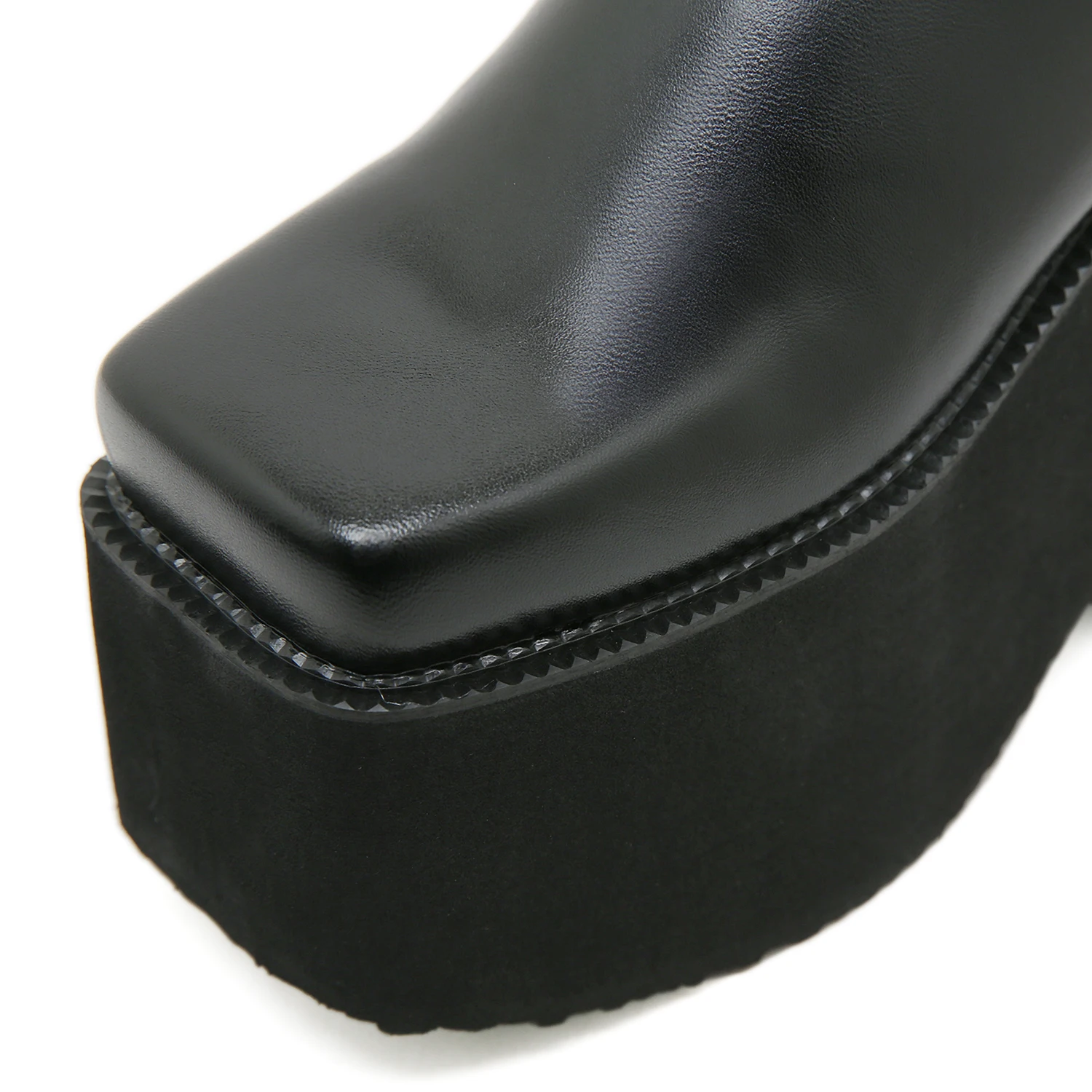 Gdgydh Fashion Square Toe Platform Mules Black PU Slip-On Loafers Thick Heels Comfortable Summer Footwear for Women Slippers