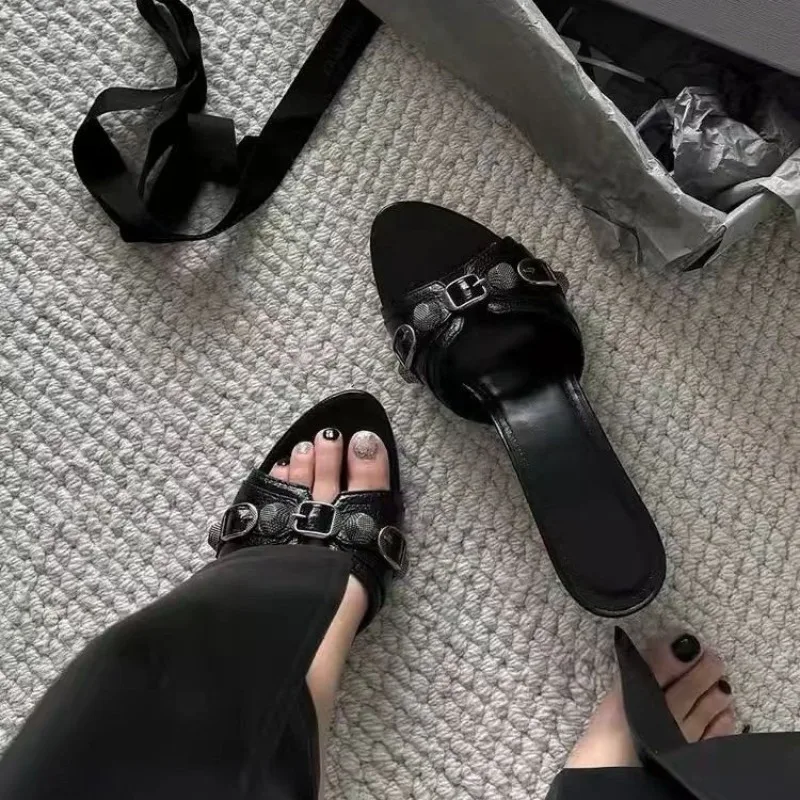 2025 Women Summer New Luxury Brand High Heel Sandals Versatile Simple Slim Heel Sandals Slippers