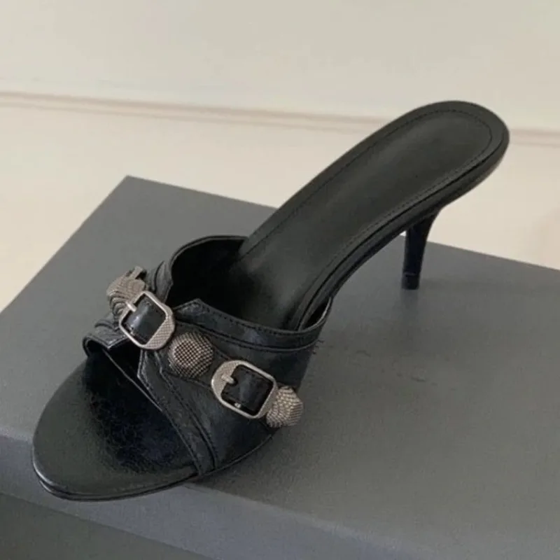 2025 Women Summer New Luxury Brand High Heel Sandals Versatile Simple Slim Heel Sandals Slippers