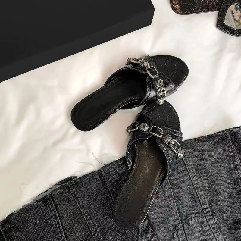 2025 Women Summer New Luxury Brand High Heel Sandals Versatile Simple Slim Heel Sandals Slippers