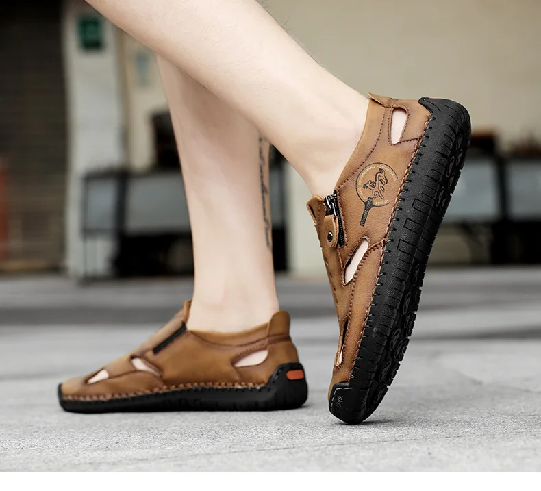 New Summer Breathable Men Sandals Fashion Roman Sandals Handmade Leather Men Casual Shoes Platform Outdoor Men's Beach Sandals