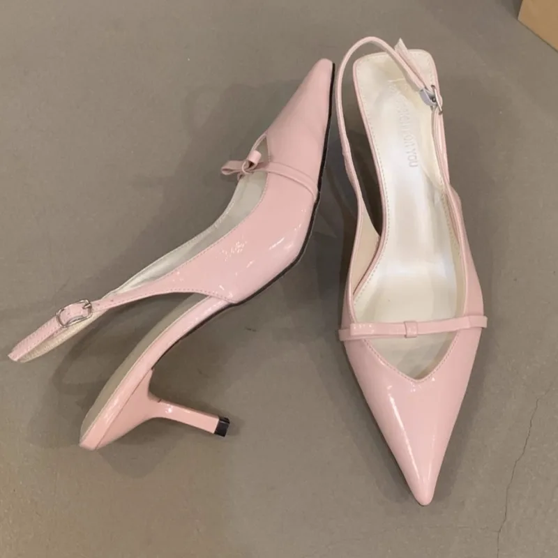 Spring New Baotou Sandals Women's Fashion Pointed Head Shallow Mouth Butterfly Knot Anti-slip Wear-resistant High Heels