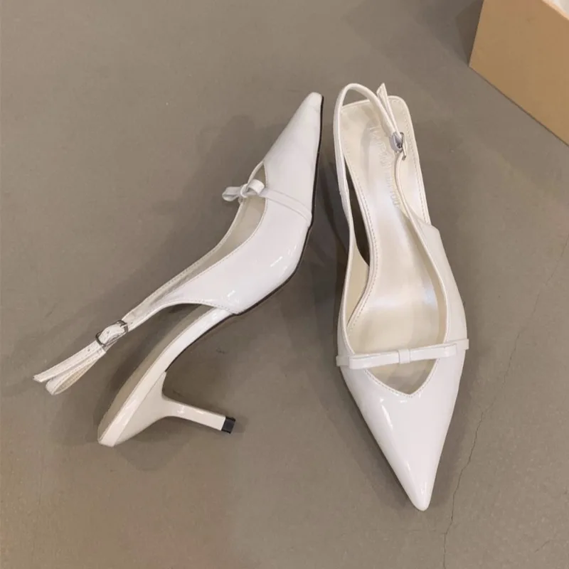 Spring New Baotou Sandals Women's Fashion Pointed Head Shallow Mouth Butterfly Knot Anti-slip Wear-resistant High Heels