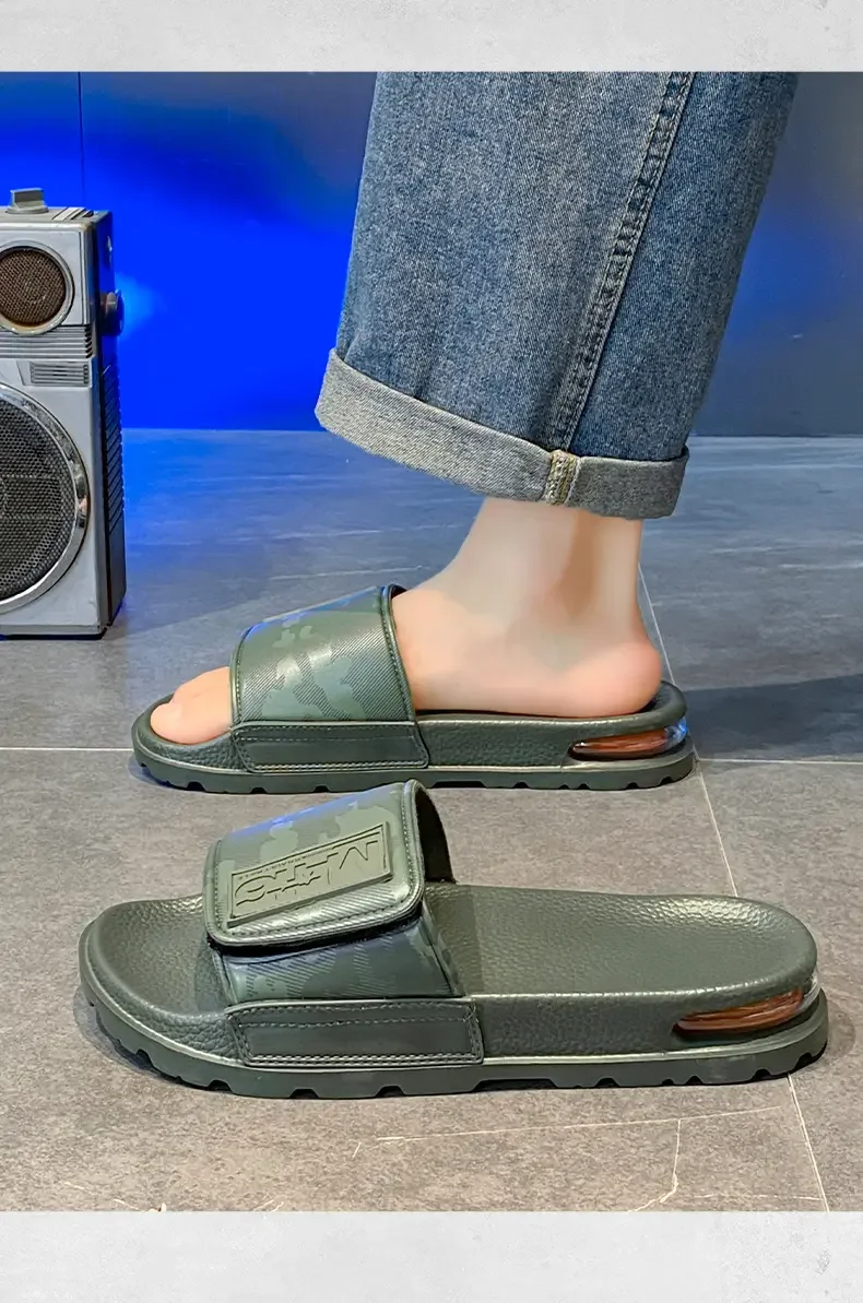 Unisex White Camo Velcro Slide Sandals Air Cushion Thick Lug Sole Adjustable Strap Non Slip Outdoor Beach Casual Slippers