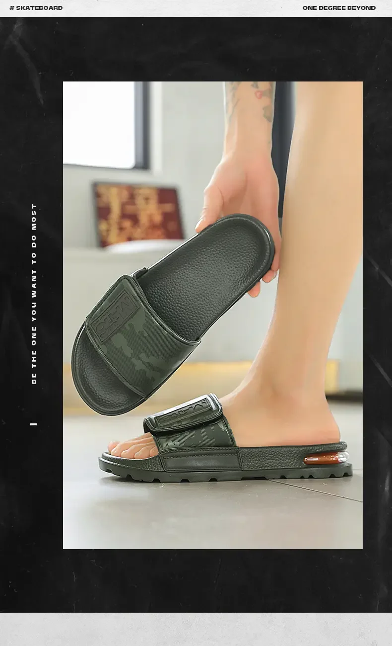 Unisex White Camo Velcro Slide Sandals Air Cushion Thick Lug Sole Adjustable Strap Non Slip Outdoor Beach Casual Slippers