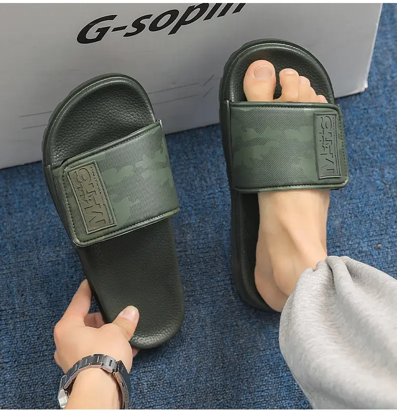 Unisex White Camo Velcro Slide Sandals Air Cushion Thick Lug Sole Adjustable Strap Non Slip Outdoor Beach Casual Slippers
