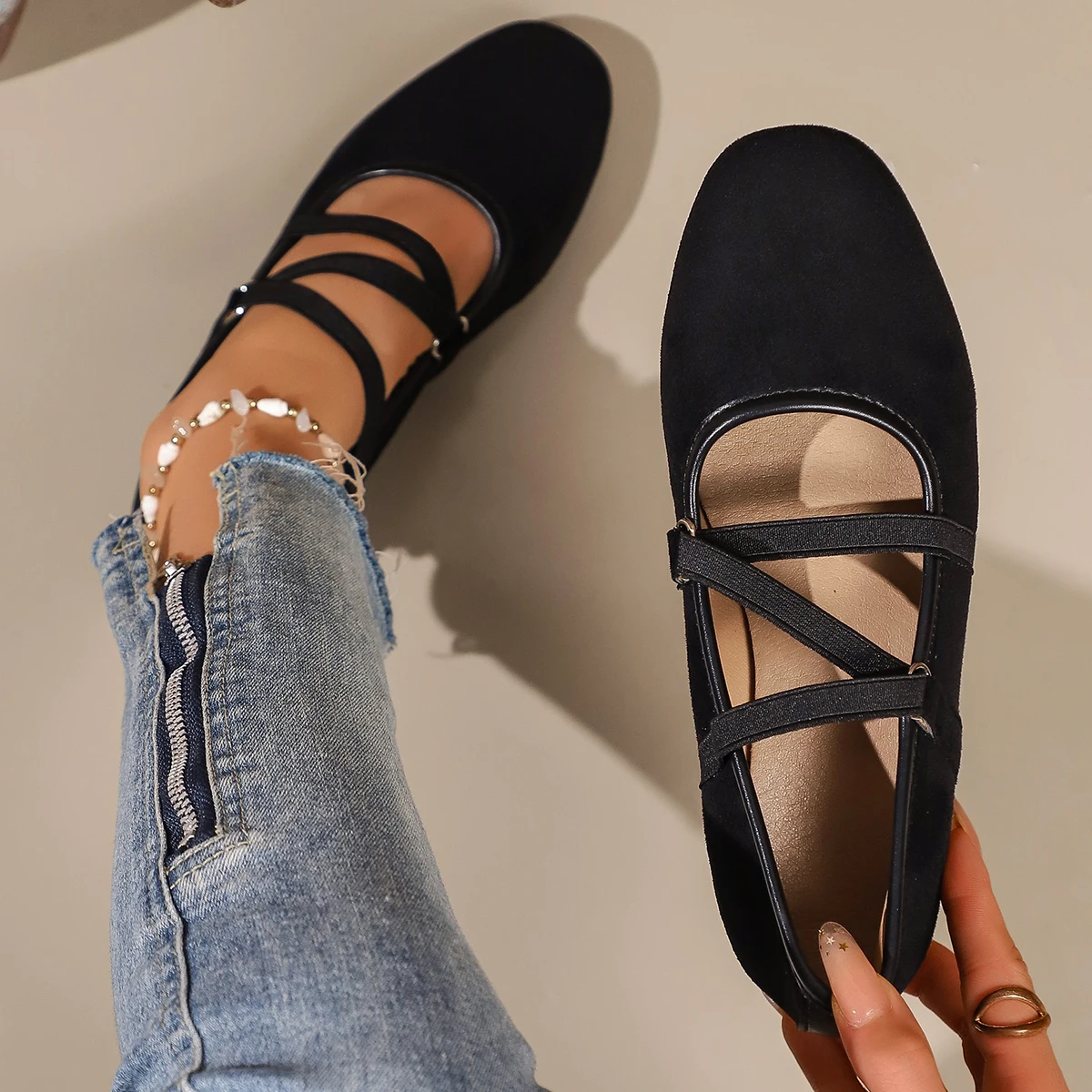Women Crisscross Strap Ballet Flats Round Toe Mary Jane Shoes Soft Sole Walking Casual Daily Flat Shoes