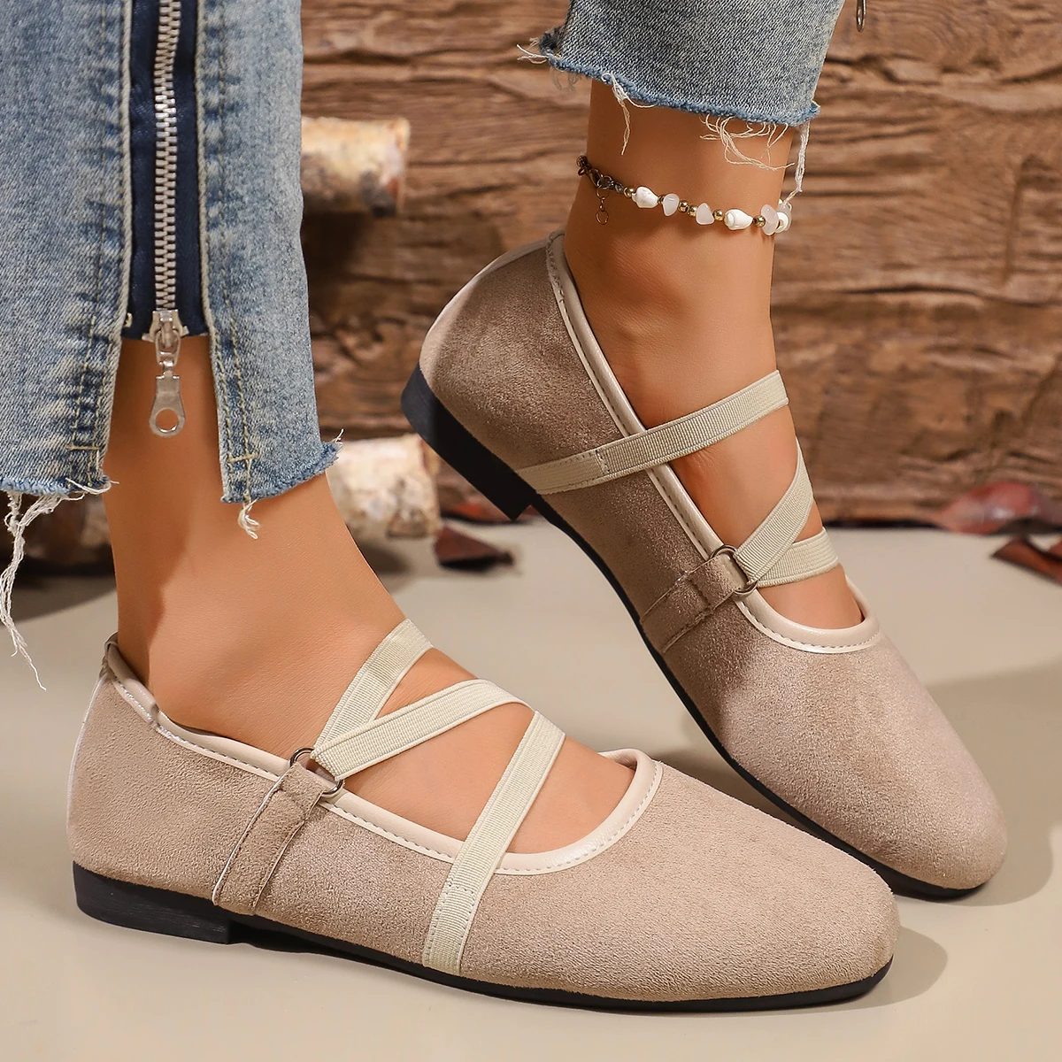 Women Crisscross Strap Ballet Flats Round Toe Mary Jane Shoes Soft Sole Walking Casual Daily Flat Shoes