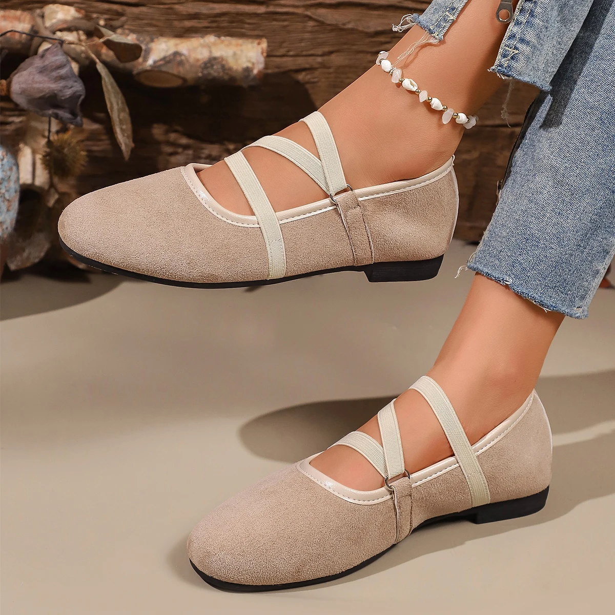 Women Crisscross Strap Ballet Flats Round Toe Mary Jane Shoes Soft Sole Walking Casual Daily Flat Shoes