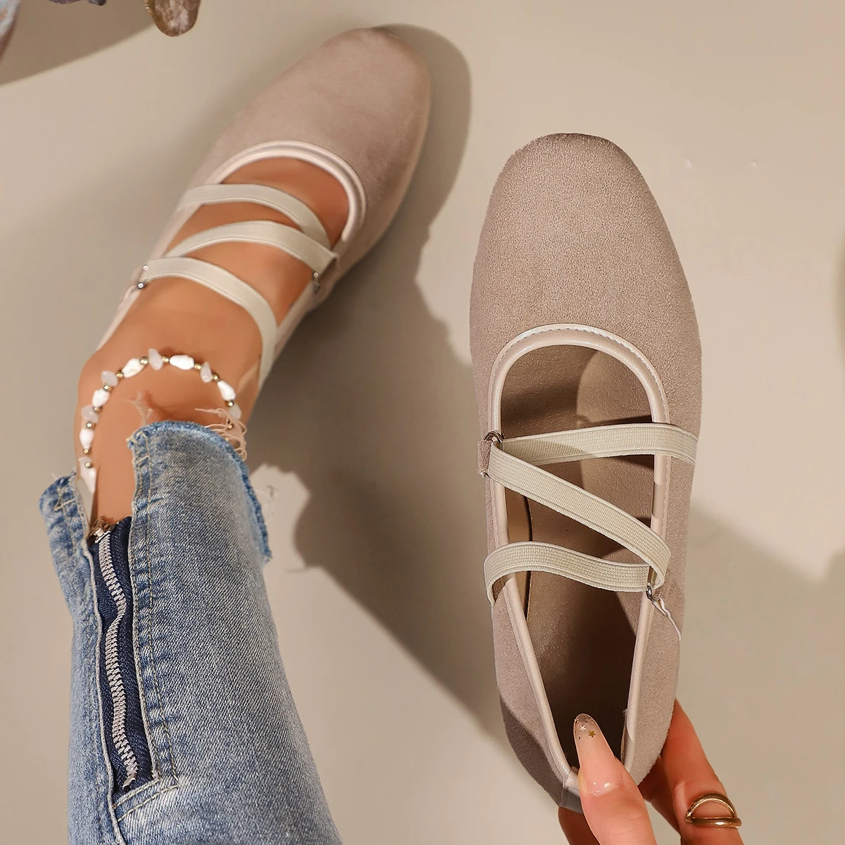 Women Crisscross Strap Ballet Flats Round Toe Mary Jane Shoes Soft Sole Walking Casual Daily Flat Shoes
