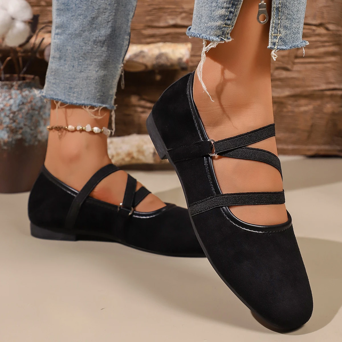 Women Crisscross Strap Ballet Flats Round Toe Mary Jane Shoes Soft Sole Walking Casual Daily Flat Shoes