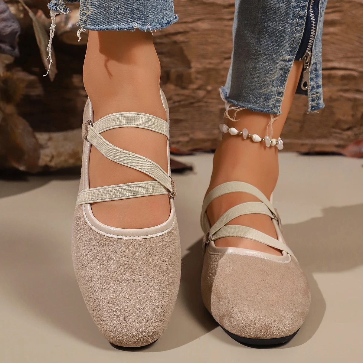 Women Crisscross Strap Ballet Flats Round Toe Mary Jane Shoes Soft Sole Walking Casual Daily Flat Shoes
