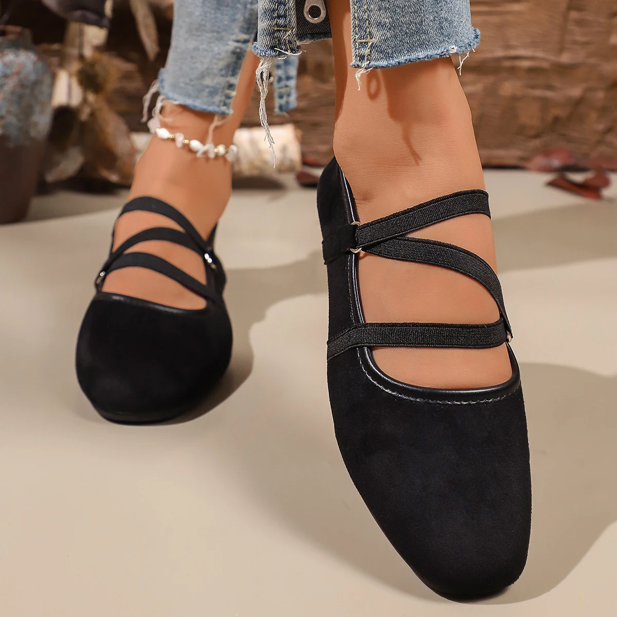 Women Crisscross Strap Ballet Flats Round Toe Mary Jane Shoes Soft Sole Walking Casual Daily Flat Shoes