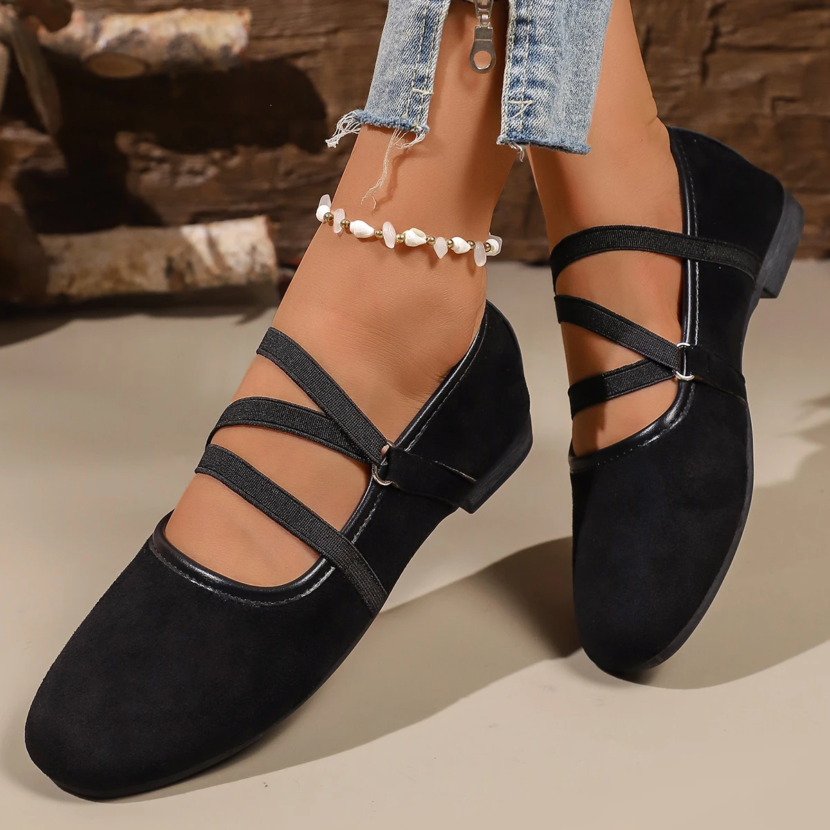 Women Crisscross Strap Ballet Flats Round Toe Mary Jane Shoes Soft Sole Walking Casual Daily Flat Shoes