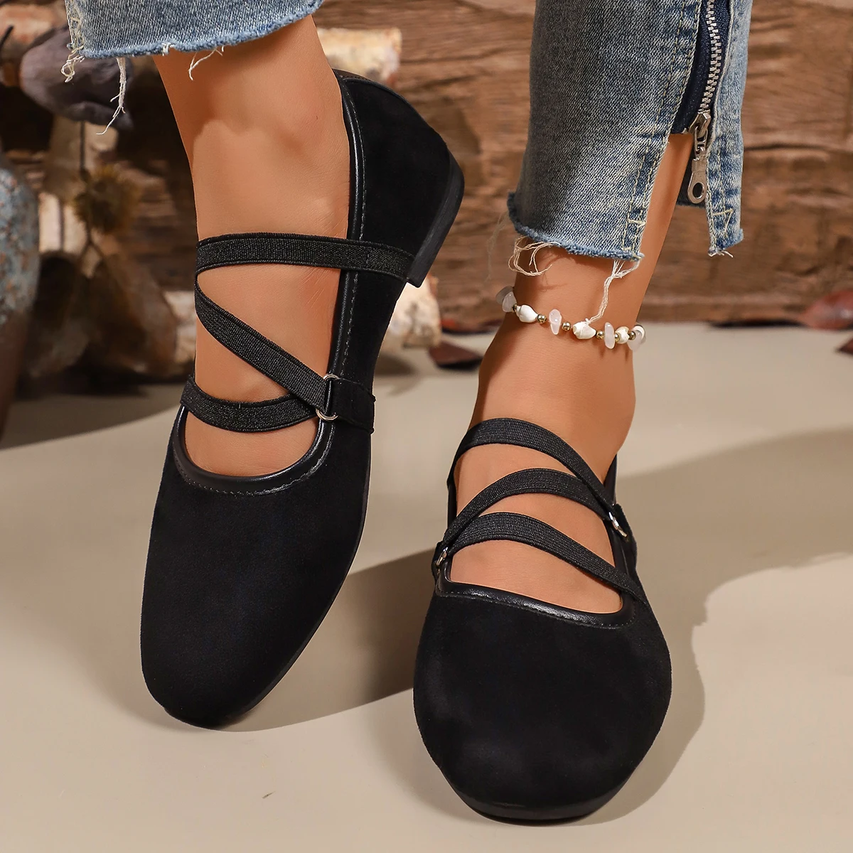 Women Crisscross Strap Ballet Flats Round Toe Mary Jane Shoes Soft Sole Walking Casual Daily Flat Shoes