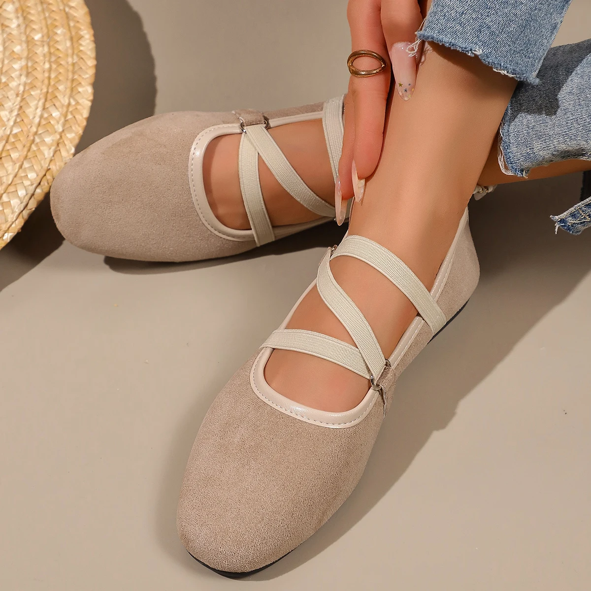 Women Crisscross Strap Ballet Flats Round Toe Mary Jane Shoes Soft Sole Walking Casual Daily Flat Shoes