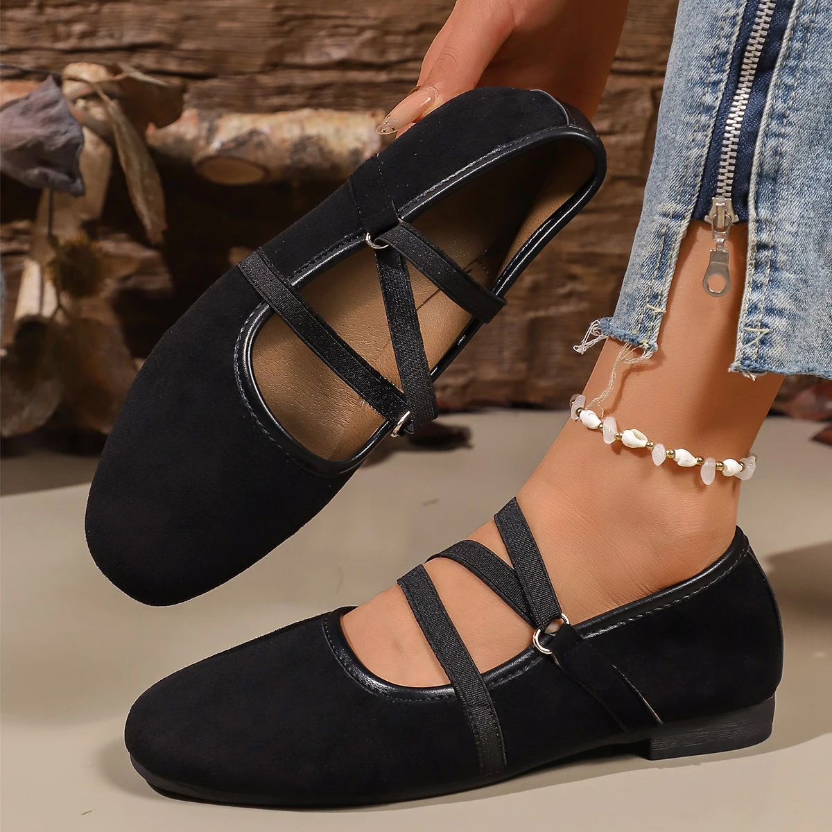 Women Crisscross Strap Ballet Flats Round Toe Mary Jane Shoes Soft Sole Walking Casual Daily Flat Shoes
