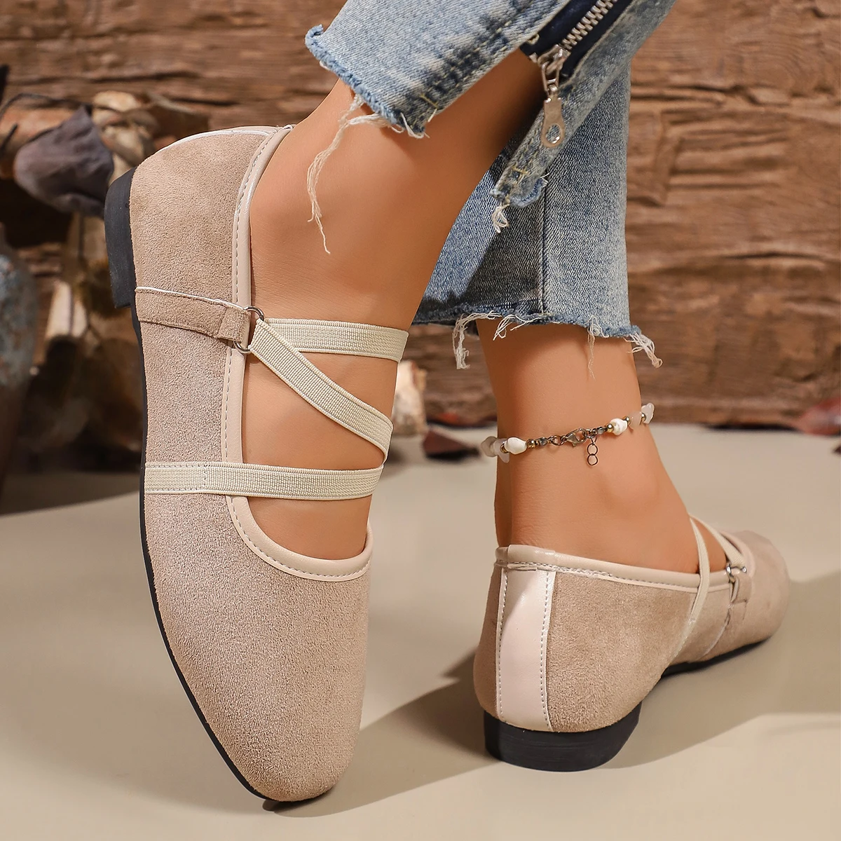 Women Crisscross Strap Ballet Flats Round Toe Mary Jane Shoes Soft Sole Walking Casual Daily Flat Shoes