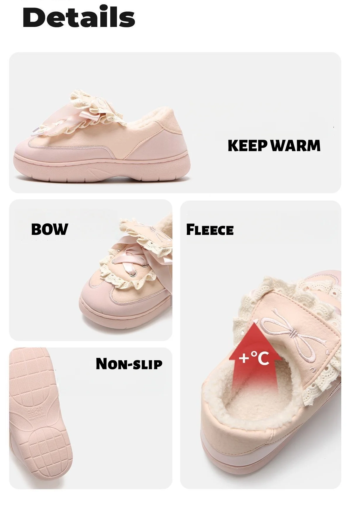 Women Winter Fleece Lined Casual Sneakers Sweet Bow Design Warm Anti Slip Shoes
