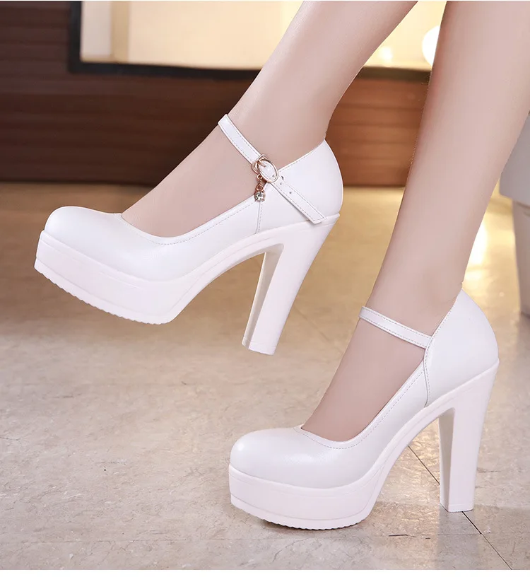 8 10 12cm Small Size 32-43 Shallow Thick Bottom Platform Pumps Women 2026 Block High Heels Shoes for Office Model Wedding Dress