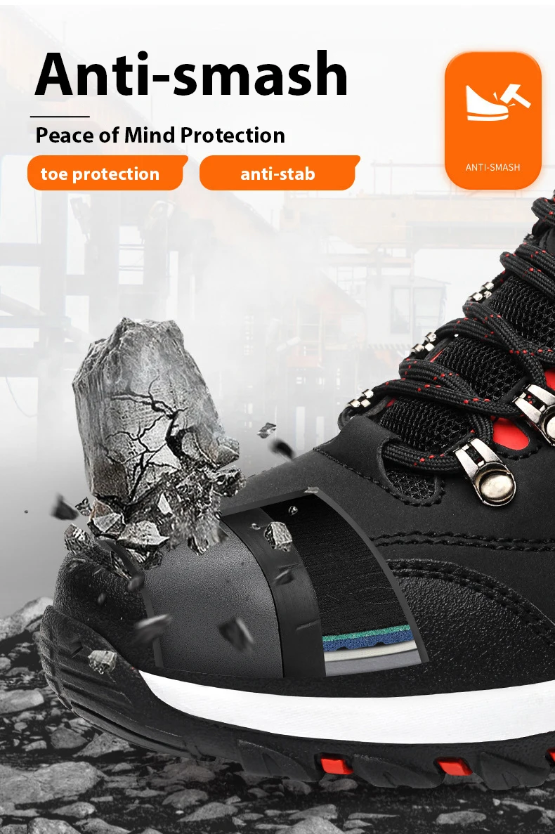 Comfortable Durable Men's Safety Shoes Anti-Smash Anti-Impact Work Shoes Resistant Durable Construction Men's Sneakers