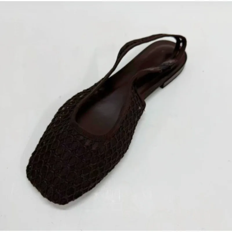 Summer Breathable Weave Mesh Flat Women Sandals Casual Square Toe Slingback Beach Hollow Out Footwear For Lady Shoes